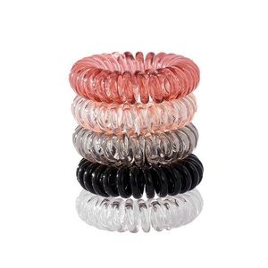 14 transparent black/brown/white phone cord hair rings; cord hair tie